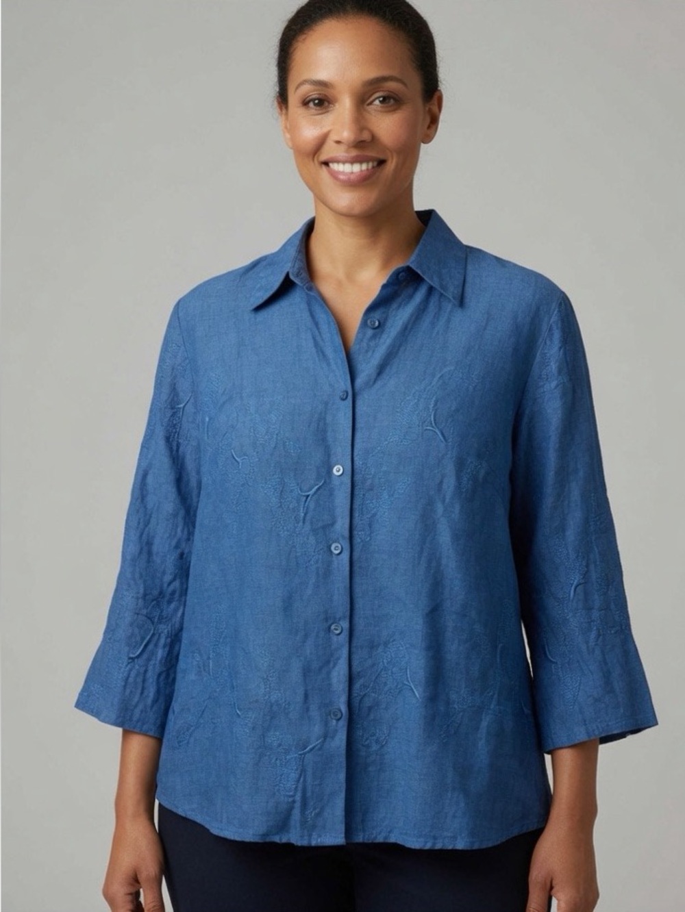 Blue Lightweight Button-Front Blouse